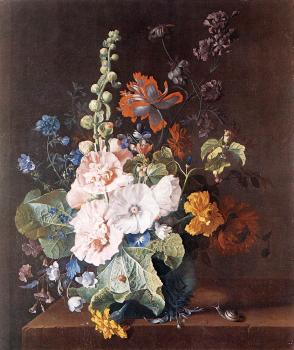 讓 範 惠桑 Hollyhocks and Other Flowers in a Vase